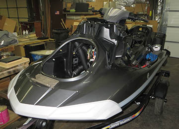 front quarter view with cover off showing mods